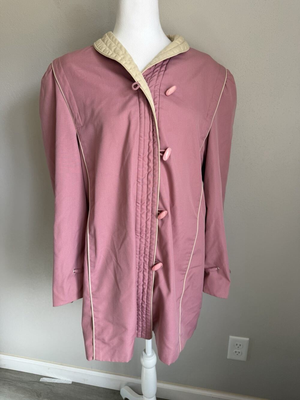 Ms. Freddi Pink Cream Button Up Peacoat Womens M Vintage 90s Grannycore